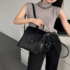Black leather women's backpack