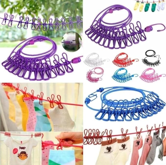 Cloth Drying Rope with Hooks